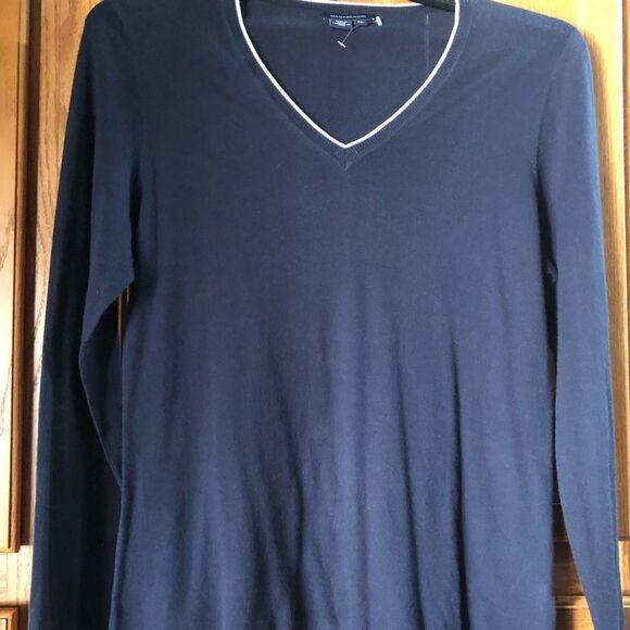 Magaschoni V-Neck Cotton Faux Layered Pullover Sweater - XL - Picture 4 of 11